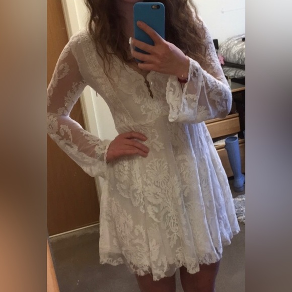 Free People Long Sleeve Lace Dress in White - Picture 14 of 14